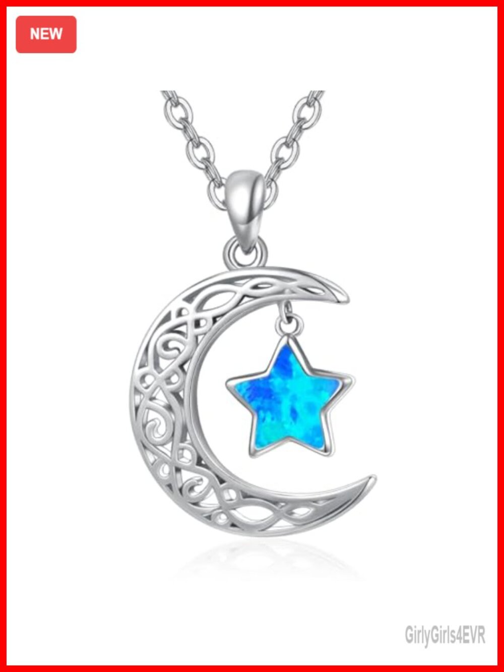 925 Sterling Silver Moon Star Pendant Necklace Adjustable Chain 18+2 Inches